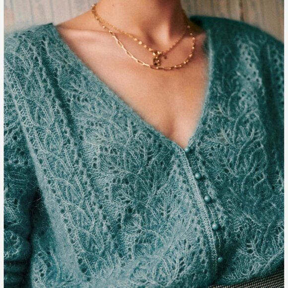 NWT Sezane Lison Cardigan Emerald Green French Knit Causal Wool - Picture 3 of 8